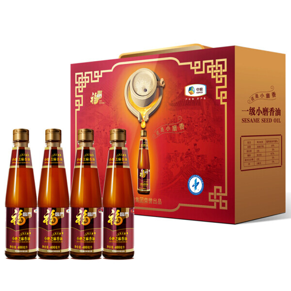 中粮福临门小磨芝麻香油礼盒 400ml*4瓶