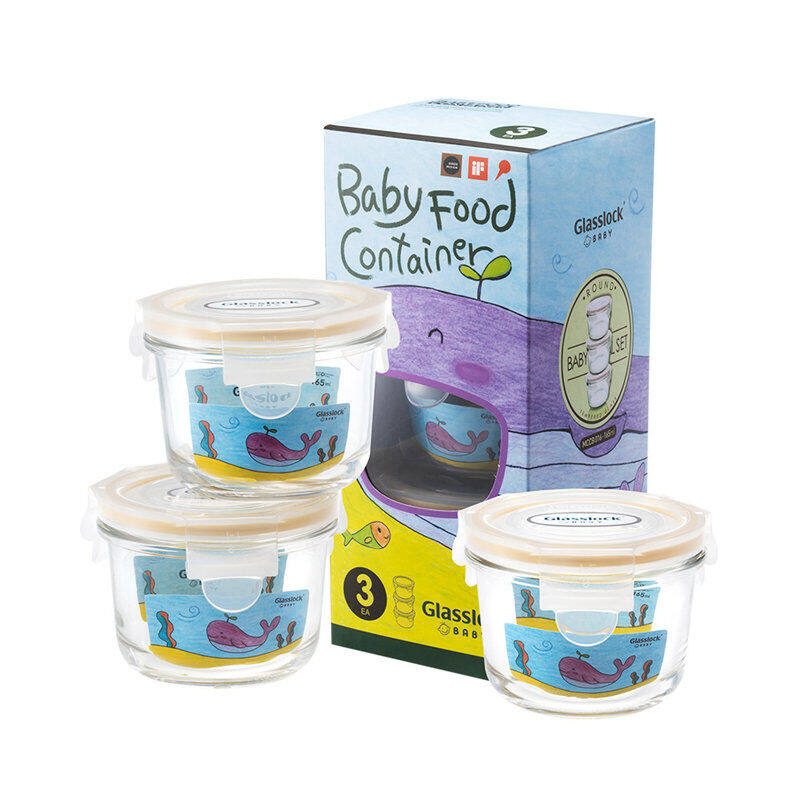 Glasslock韩国进口钢化玻璃婴儿辅食盒微波炉保鲜盒三件套（圆形） 165ml*3 GL545 