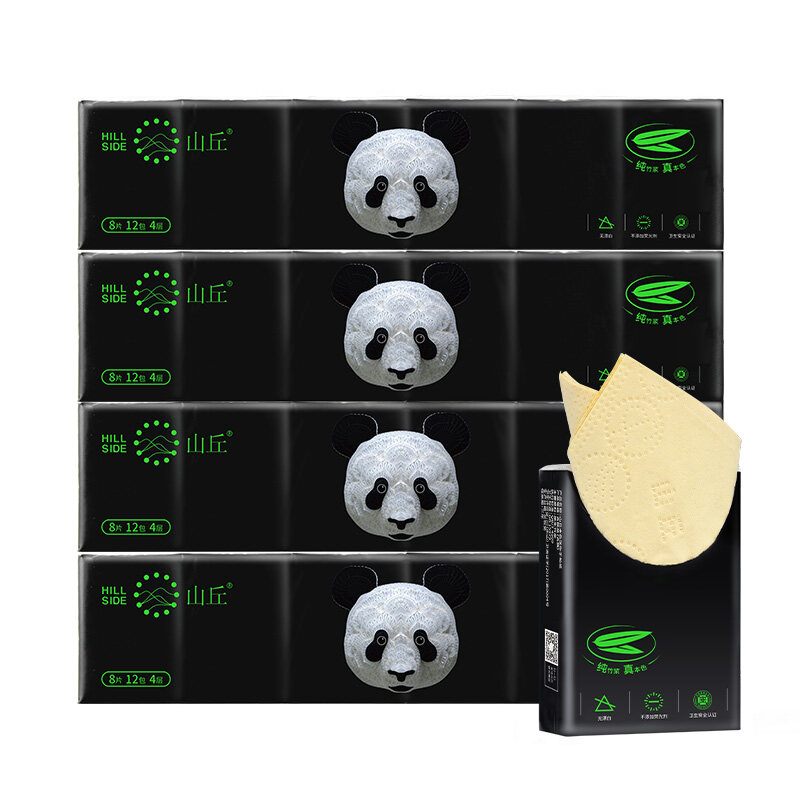 山丘PandaPoo 竹浆本色纸手帕纸巾4层8片12包装*4条