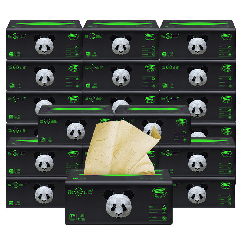 山丘PandaPoo 竹浆本色三层抽取式纸面巾120抽M码24包箱装