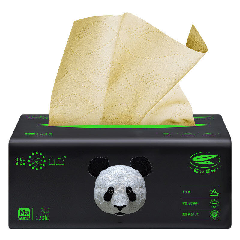 山丘PandaPoo 竹浆本色三层抽取式纸面巾120抽M码24包箱装