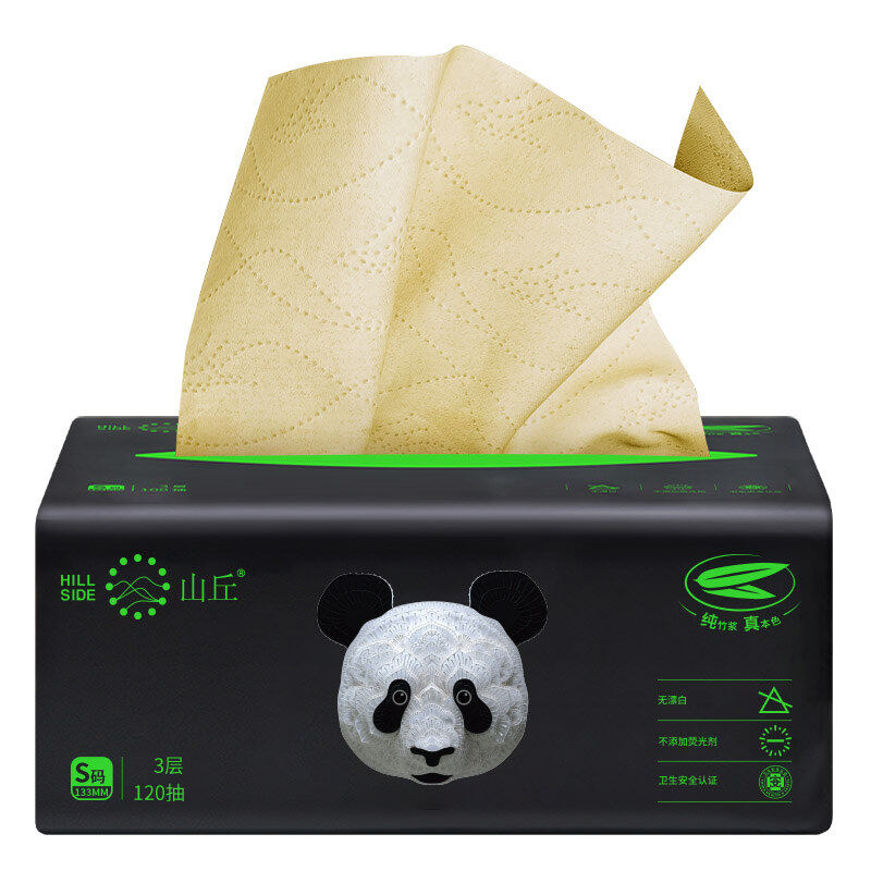 山丘PandaPoo 竹浆本色三层抽取式纸面巾120抽S码6包提装