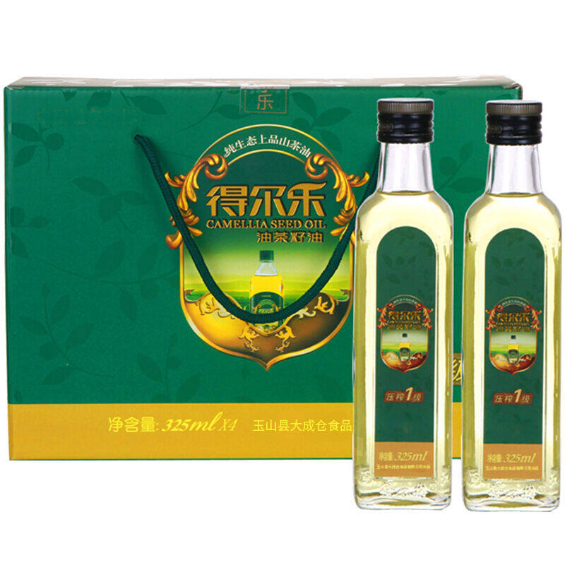 得尔乐有机压榨一级山茶油325ml*4瓶礼盒