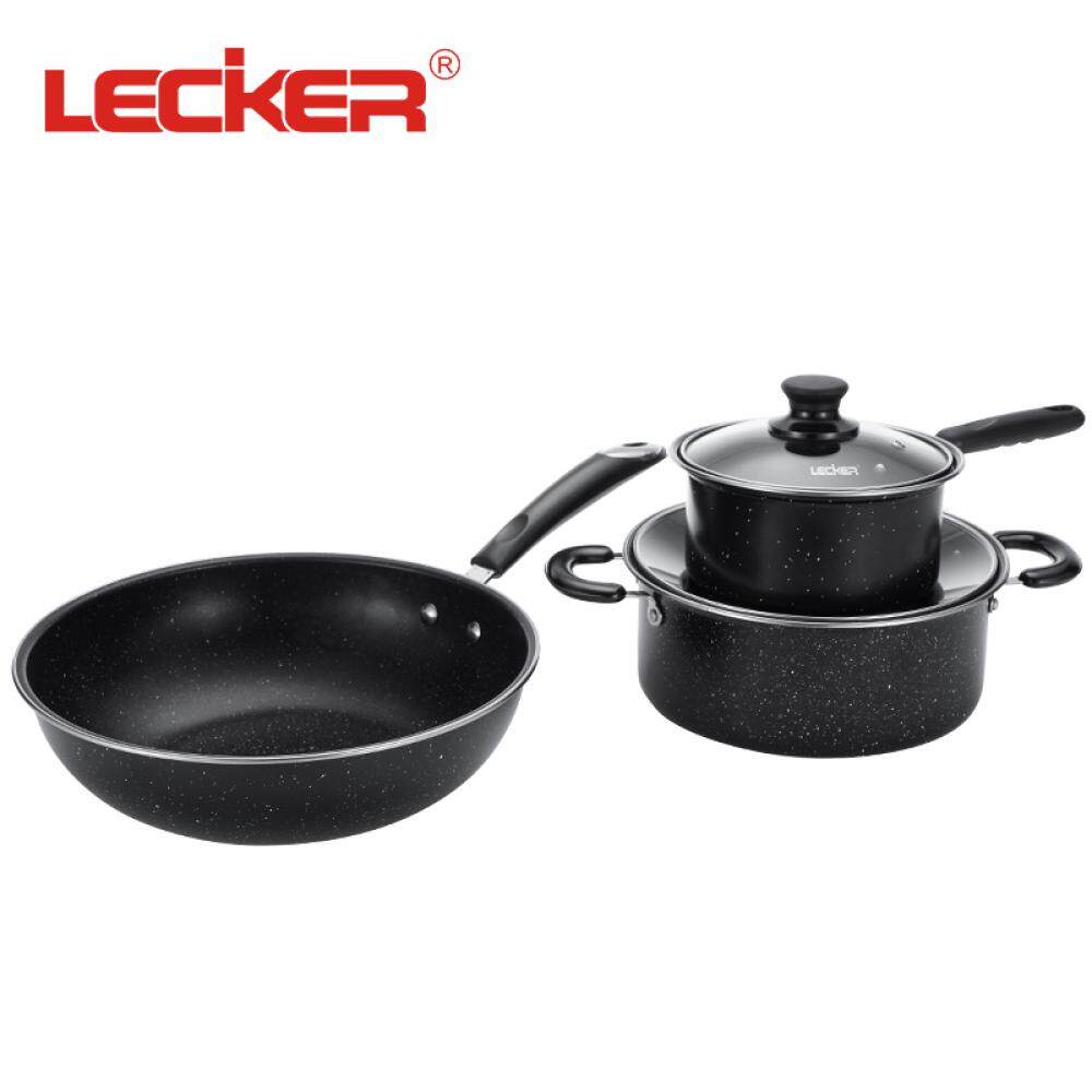 Lecker乐克尔黑曜锅具套装不粘煎炒锅汤锅三件套